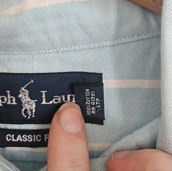 Ralph Lauren Sky Blue White Stripe Pony Logo Classic Dress Shirt, 17 (36/37) - Picture 6 of 7